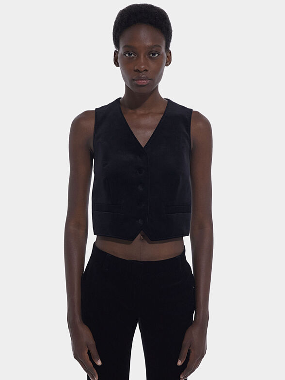 Black cropped vest with buttons - 1