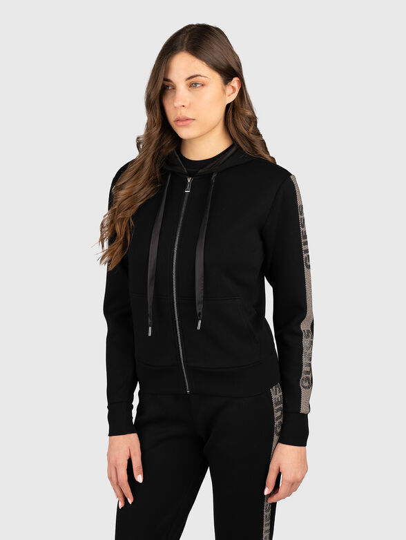 Sweatshirt with hood and logo rhinestones - 1