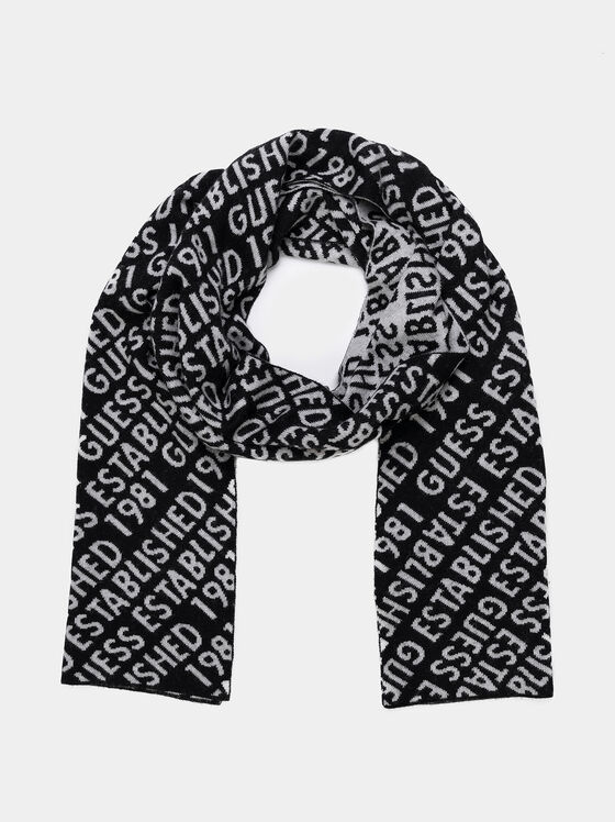 Black scarf with jacquard logo - 1
