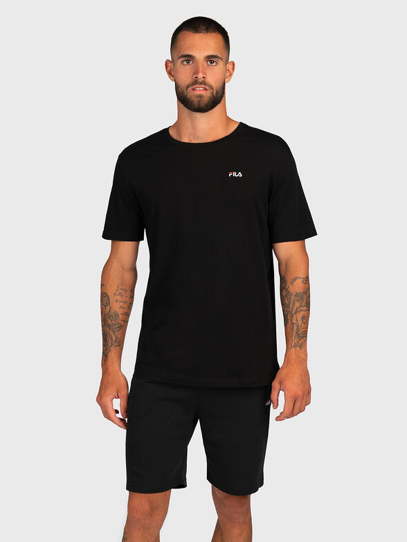 Black cotton t-shirt with logo - 1