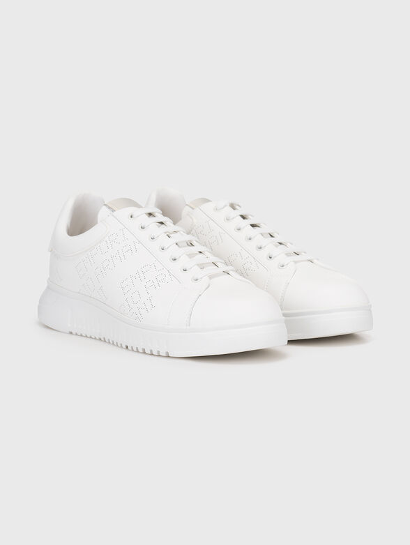Black leather sneakers with perforated logo  - 2