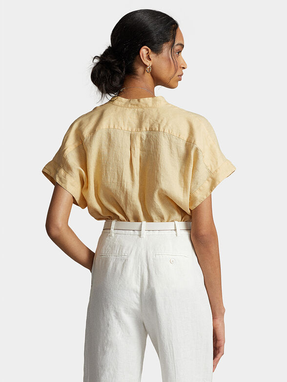 Yellow linen shirt with short sleeves - 2