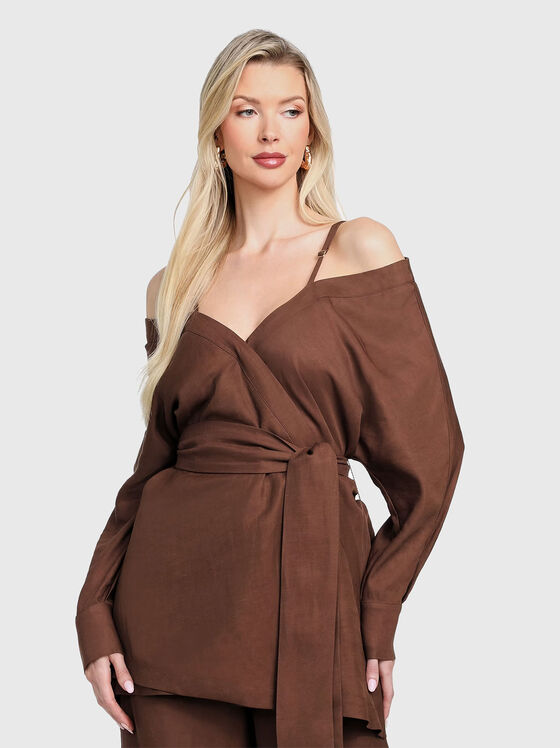 GRETA blouse with waist belt in linen blend - 1