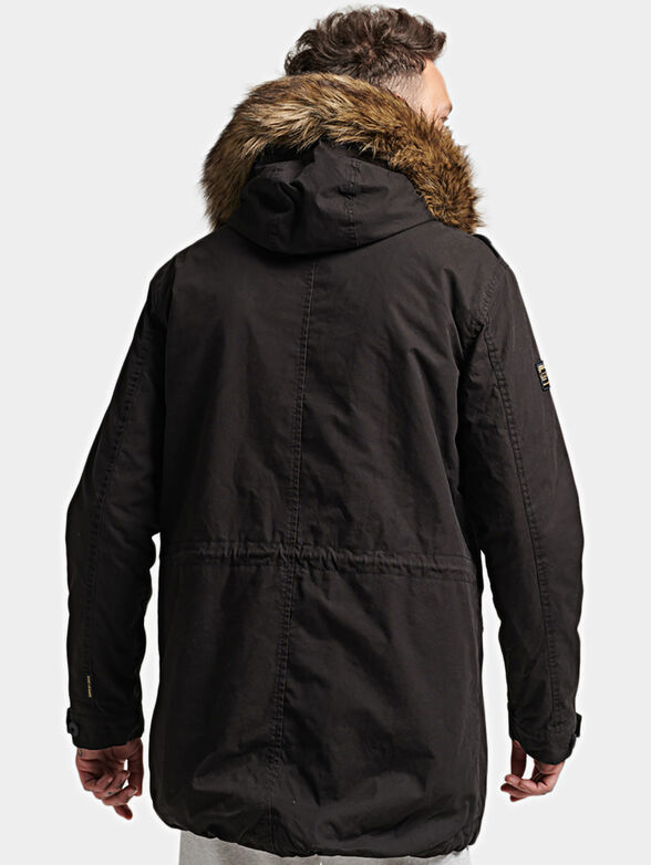 Black hooded parka with faux fur detail - 3