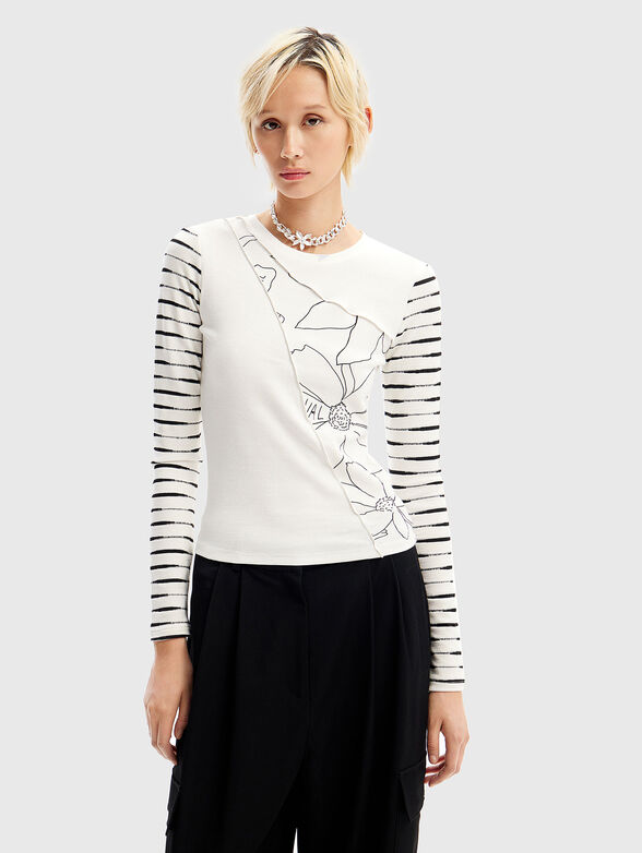White blouse with oval neckline  - 0