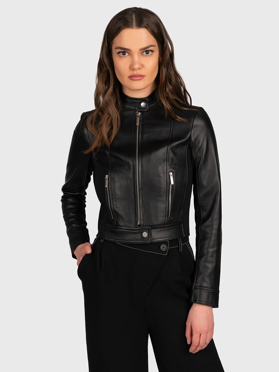 Κοντό δερμάτινο μπουφάν τύπου biker - 1