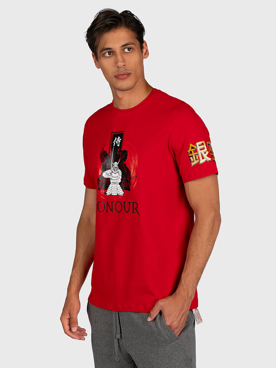 Red T-shirt with contrasting prints - 1