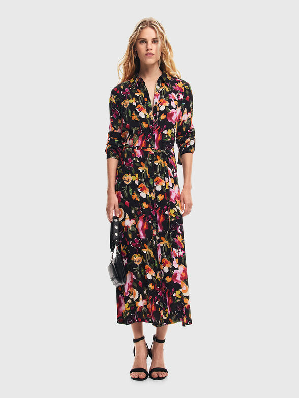 Dress with floral print and belt - 0