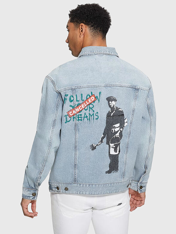 Blue oversized denim jacket with print - 2