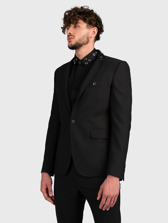 Black blazer with accent collar with eyelets - 1
