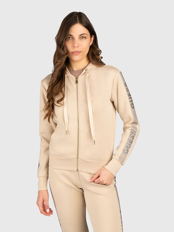 Sweatshirt with hood and logo rhinestones - 1