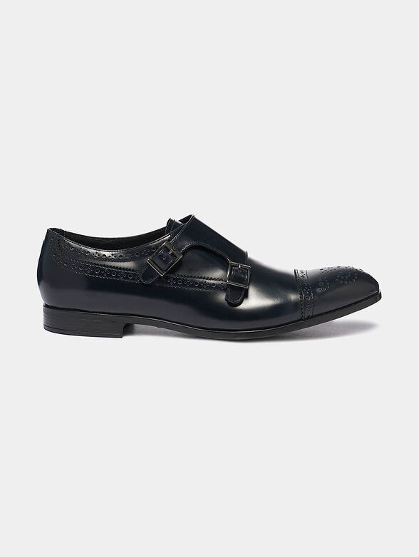 Blue leather shoes with buckles - 1