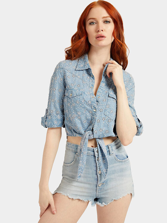 Lyocell shirt with embroidered floral motifs - 1
