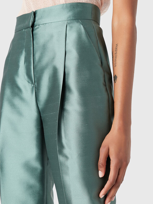 Green silk blend trousers  - 2