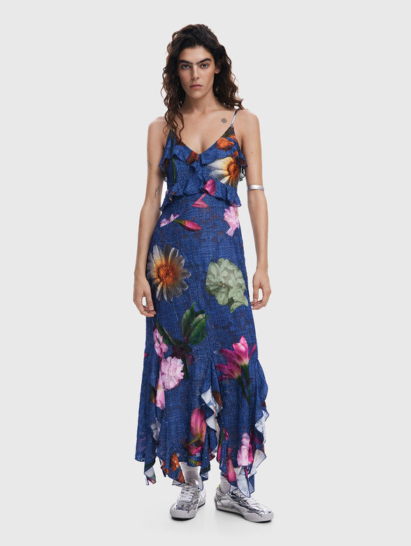 Dress with denim effect and floral accents - 0