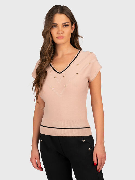 Knit black t-shirt with golden accents