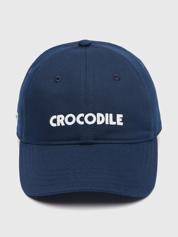 Dark blue hat with contrast embroidery - 0
