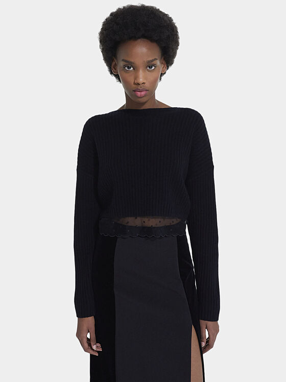 Black cropped sweater with accent hem - 1