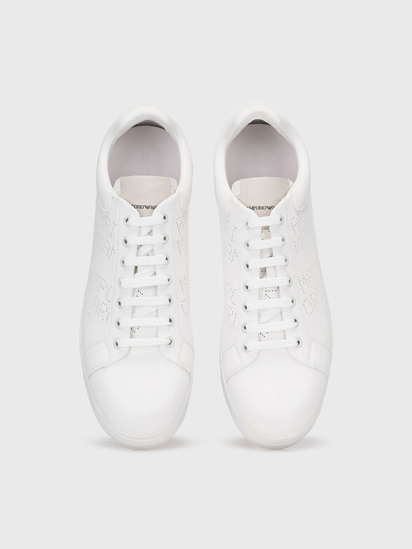 Black leather sneakers with perforated logo  - 6