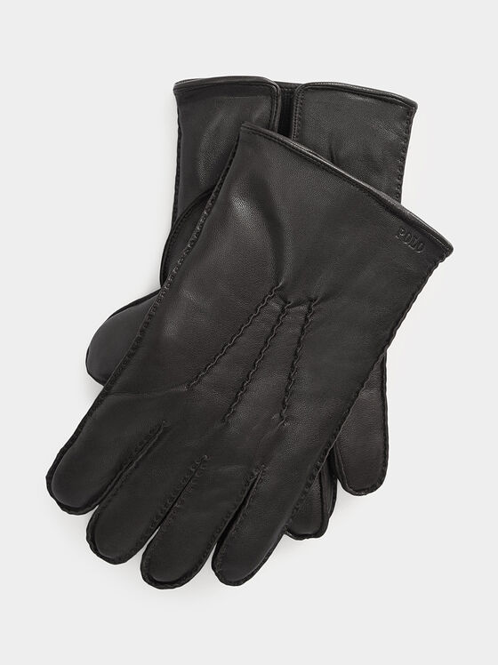 Black leather gloves with logo detail - 1