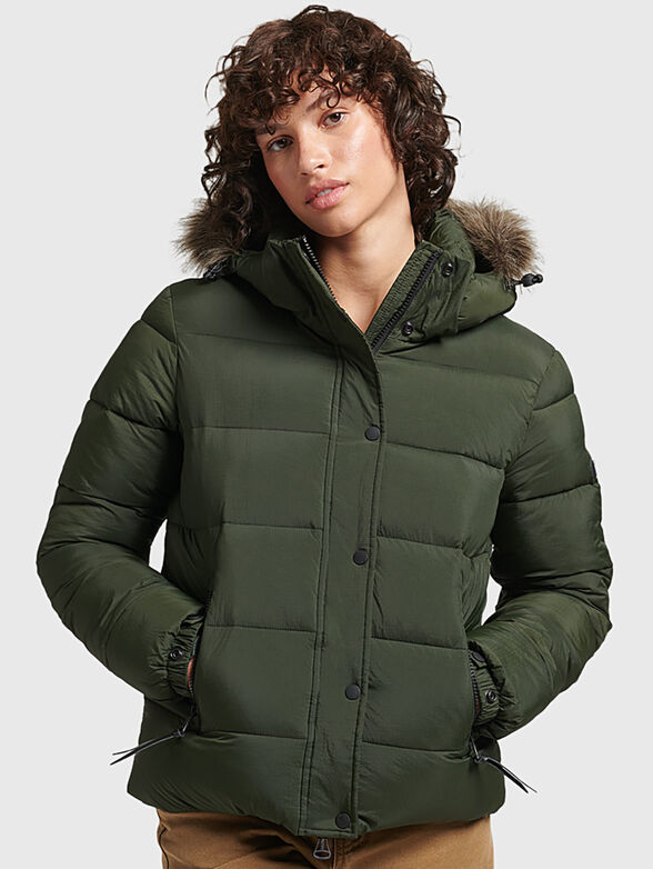 Green jacket with faux fur element - 1