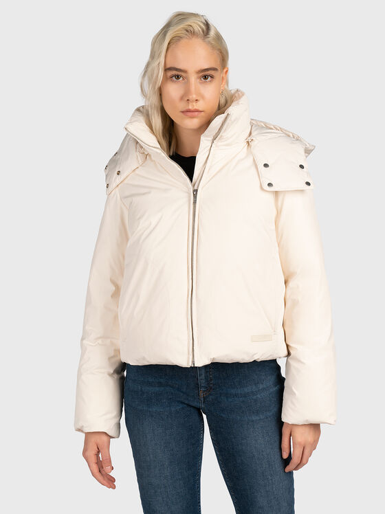 Padded jacket with hood and logo patch - 1