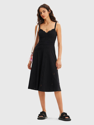 Black midi dress with English embroidery - 5