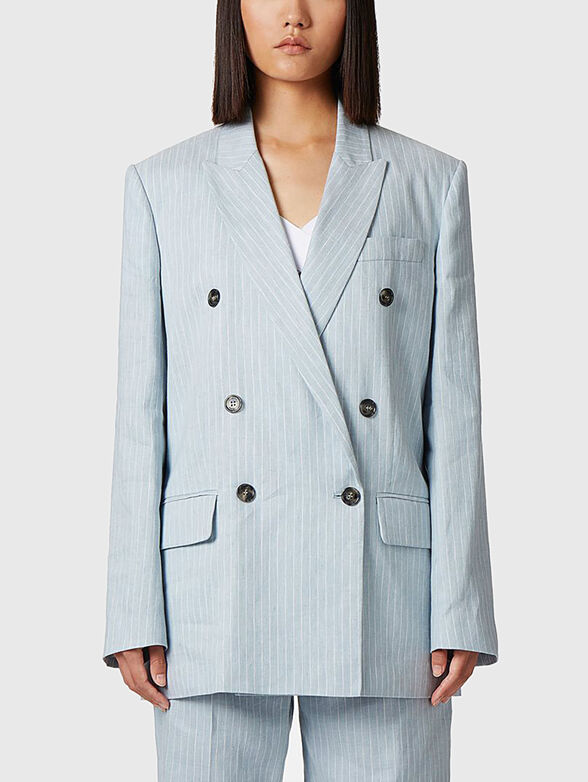 Double-breasted striped linen and cotton jacket - 0