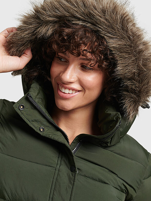 Green jacket with faux fur element - 3