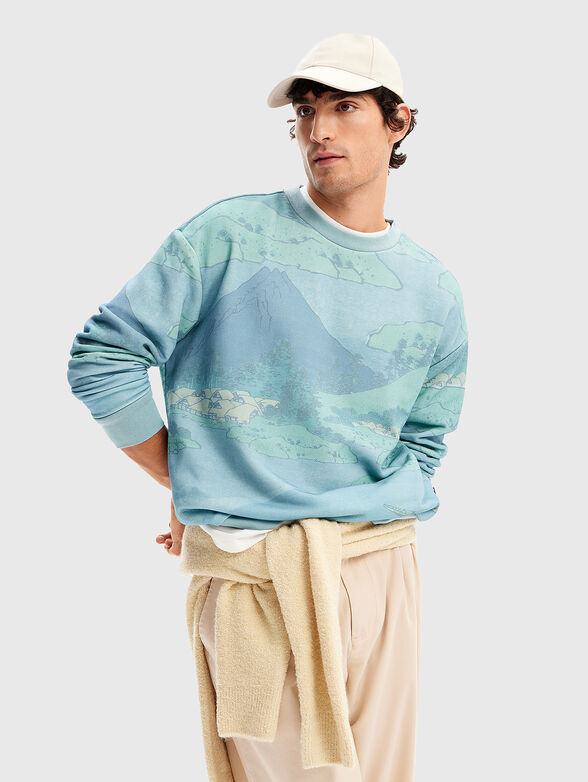 Blue sweatshirt with landscape design - 1