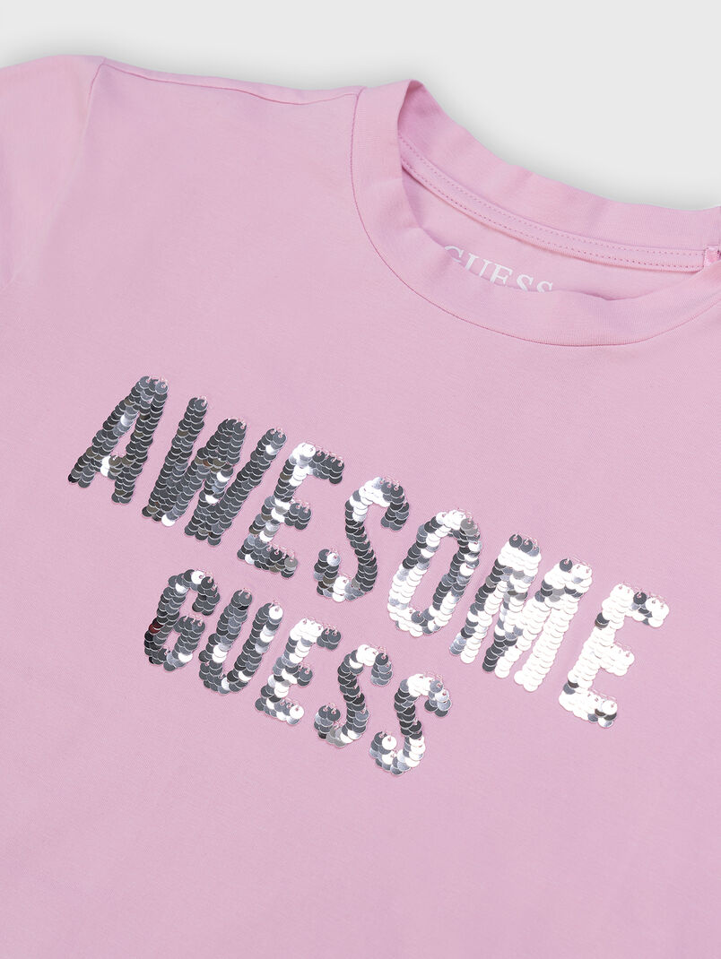 Pink T-shirt with accent sequins - 3