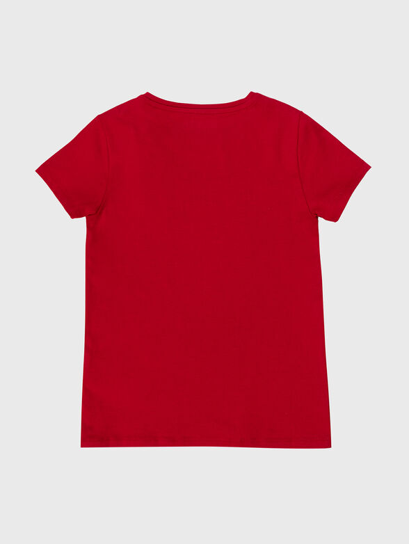 Red T-shirt with artistic logo print  - 2