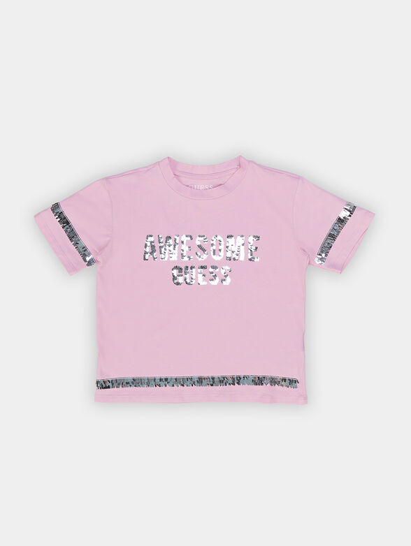 Pink T-shirt with accent sequins - 1