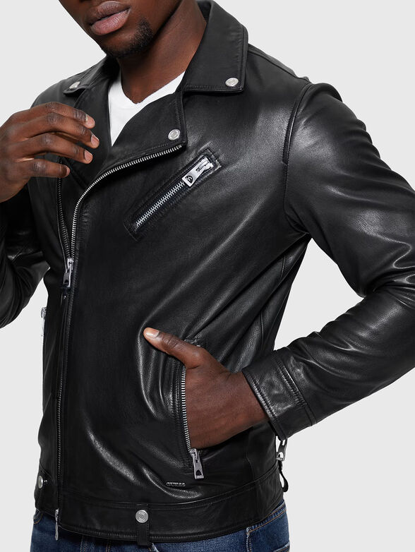 Black leather jacket with metal zips - 5