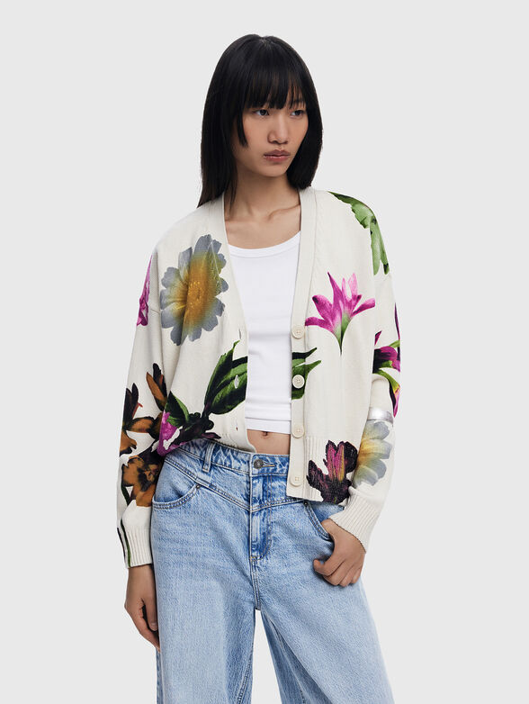 Cotton cardigan with floral print - 0