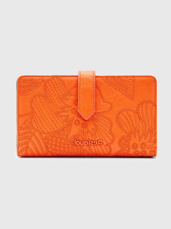 Πορτοκαλί πορτοφόλι με φλοράλ κέντημα - 1