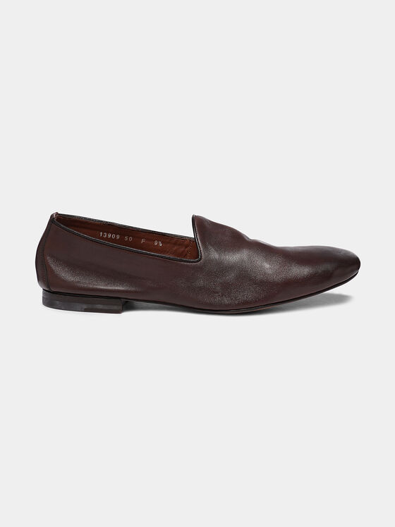 Leather slip-on shoes in brown color - 1