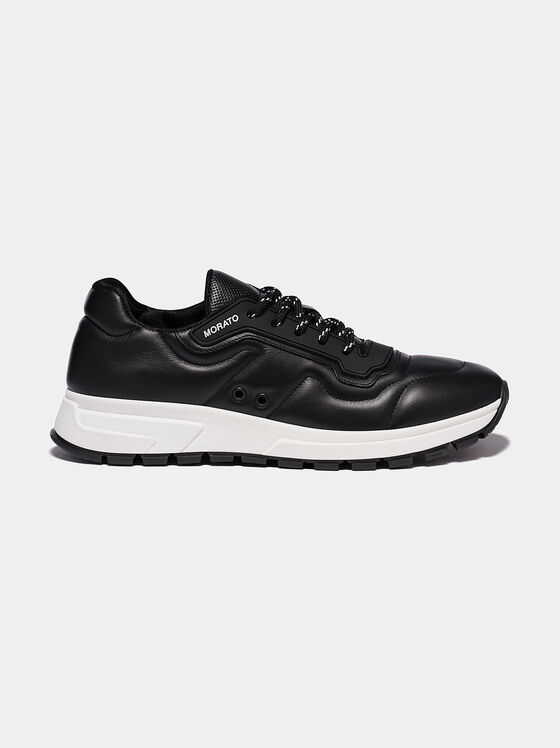 Black leather trainers - 1
