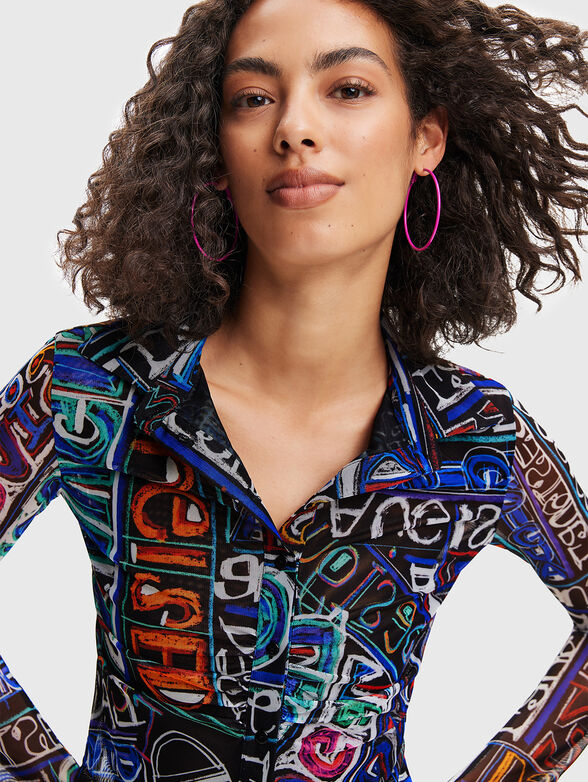 Cropped shirt with art print - 4