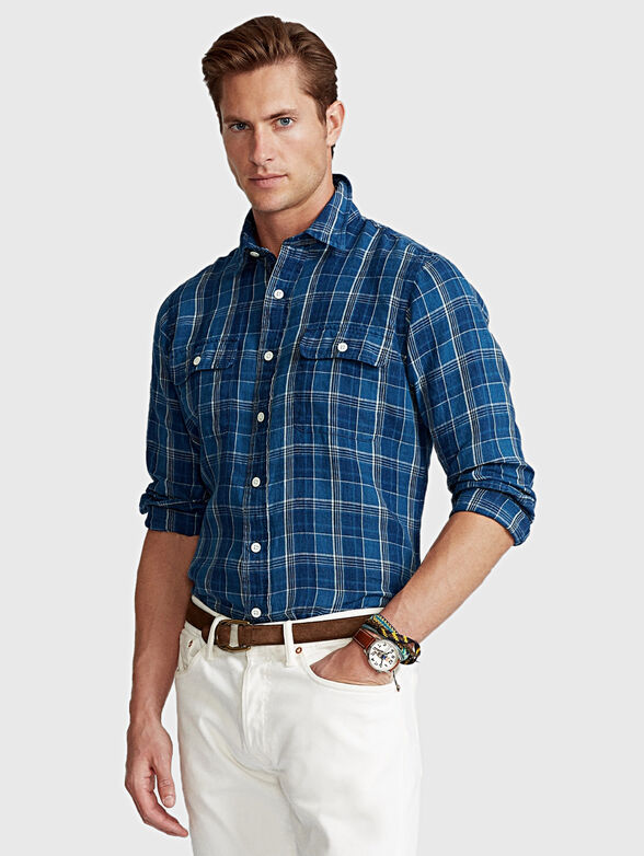 Classic fit indigo linen shirt - 0