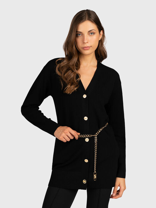 Black cardigan with accent buttons