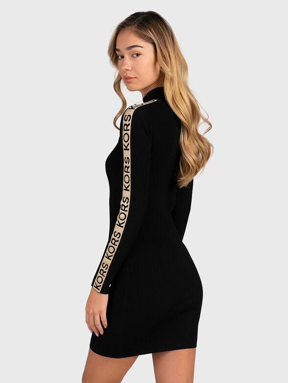 Knitted black dress with long sleeves and logo straps - 2