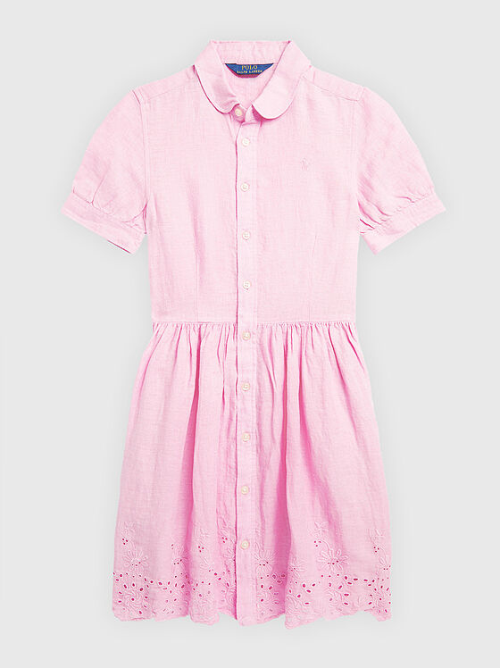 Ροζ φόρεμα με κέντημα από λινό - 1