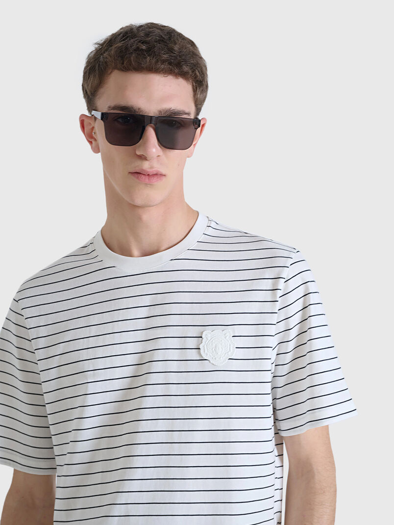 Cotton T-shirt with oval neckline and rubber detail - 2