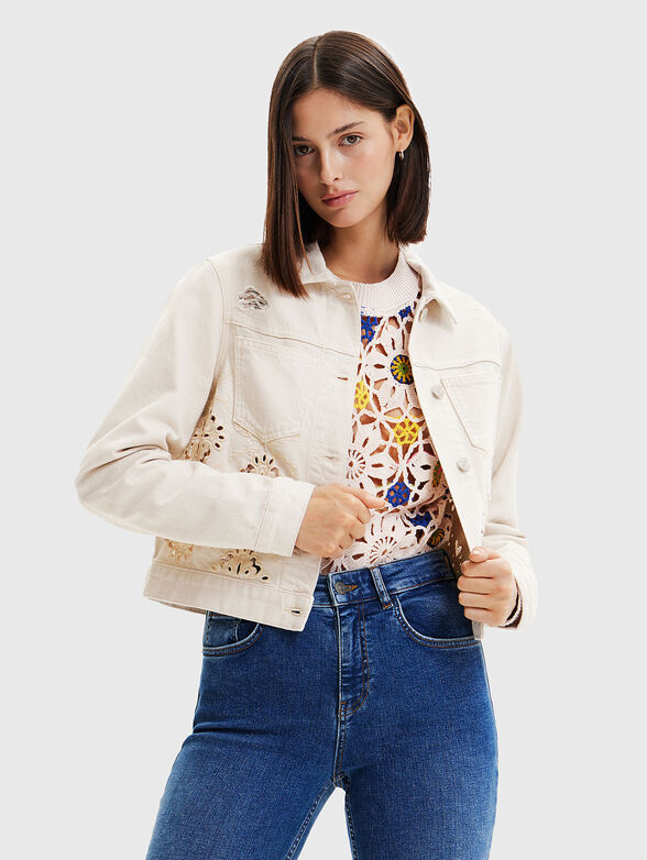 Cropped denim jacket with English embroidery - 1