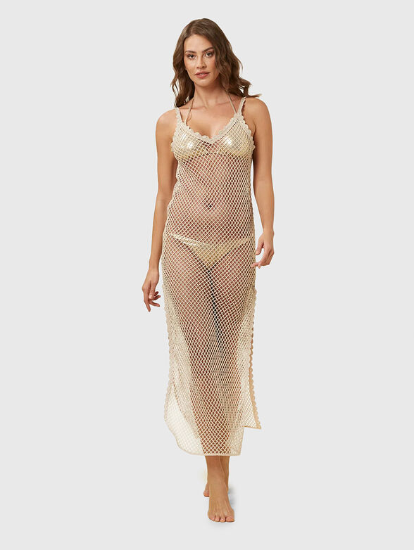 SUMMER GLAM beige beach dress with mesh texture - 1