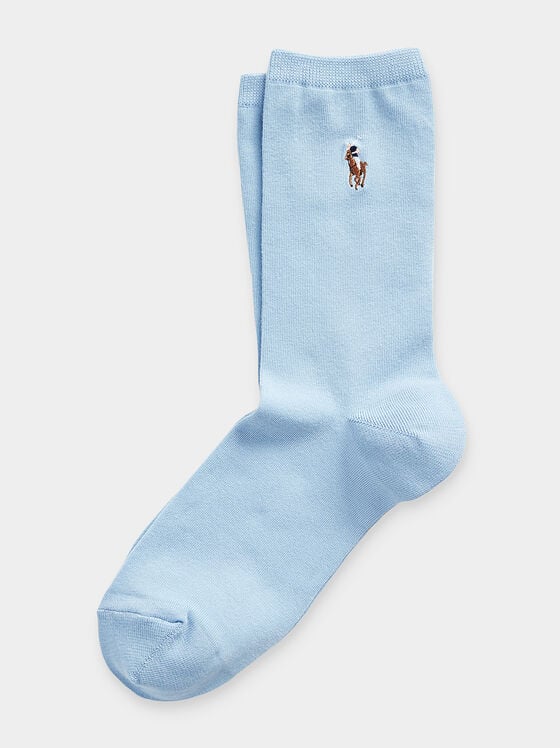 Μπλε κάλτσες με κέντημα με λογότυπο - 1