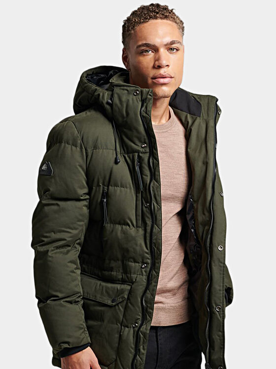 Black padded jacket with hood - 1