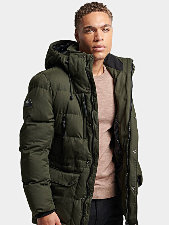 Black padded jacket with hood - 1