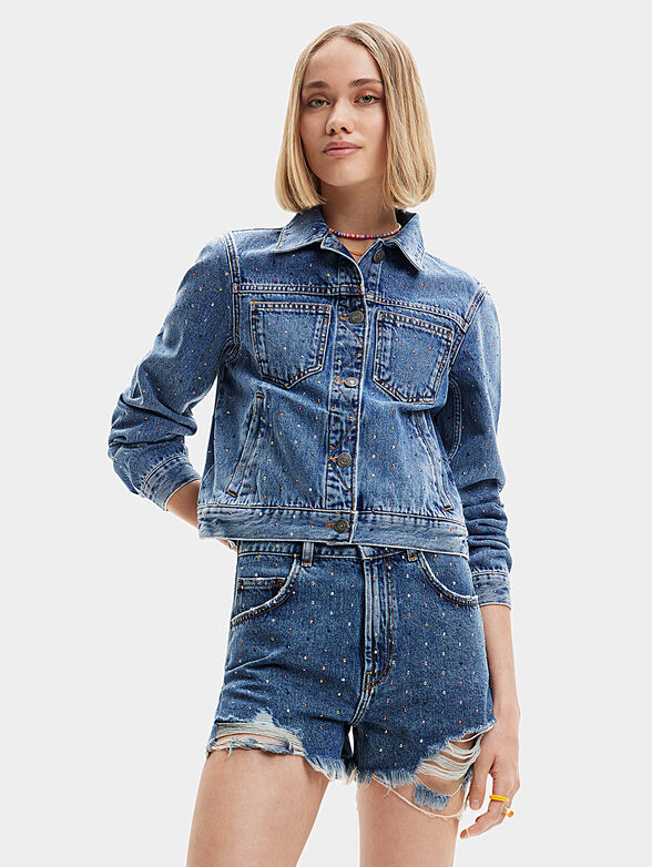 Denim jacket with shiny appliqués - 1
